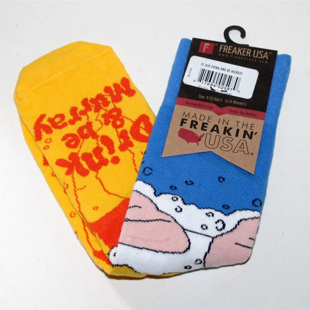 Freaker USA socks Drink And Be Murray unisex yellow blue Bill Murray